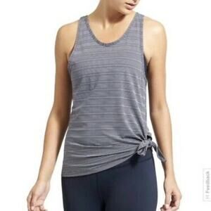 Athleta Womens Tank Top Size Small Max Out Side‎ Tie Knot Navy Blue Stripe